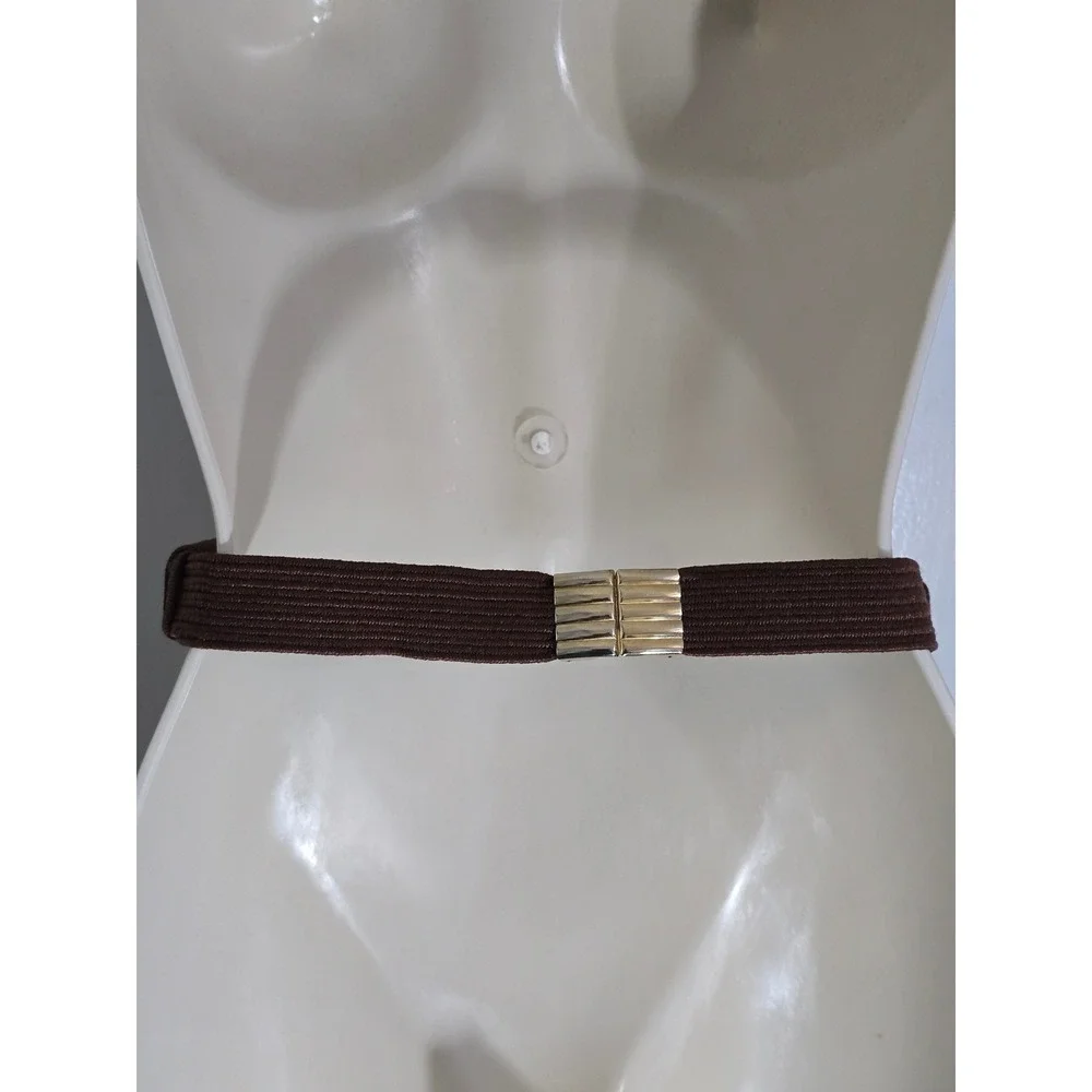 Leather Shop Vintage Braided Cinch Belt Brown Copper Burgundy Elastic Gold Clasp